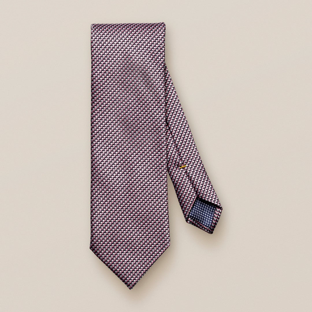 Eton Silk/Cotton Mix Geometric Patterned Tie Pink/Black-MALFORD OF LONDON SAVILE ROW MENSWEAR OUTLET