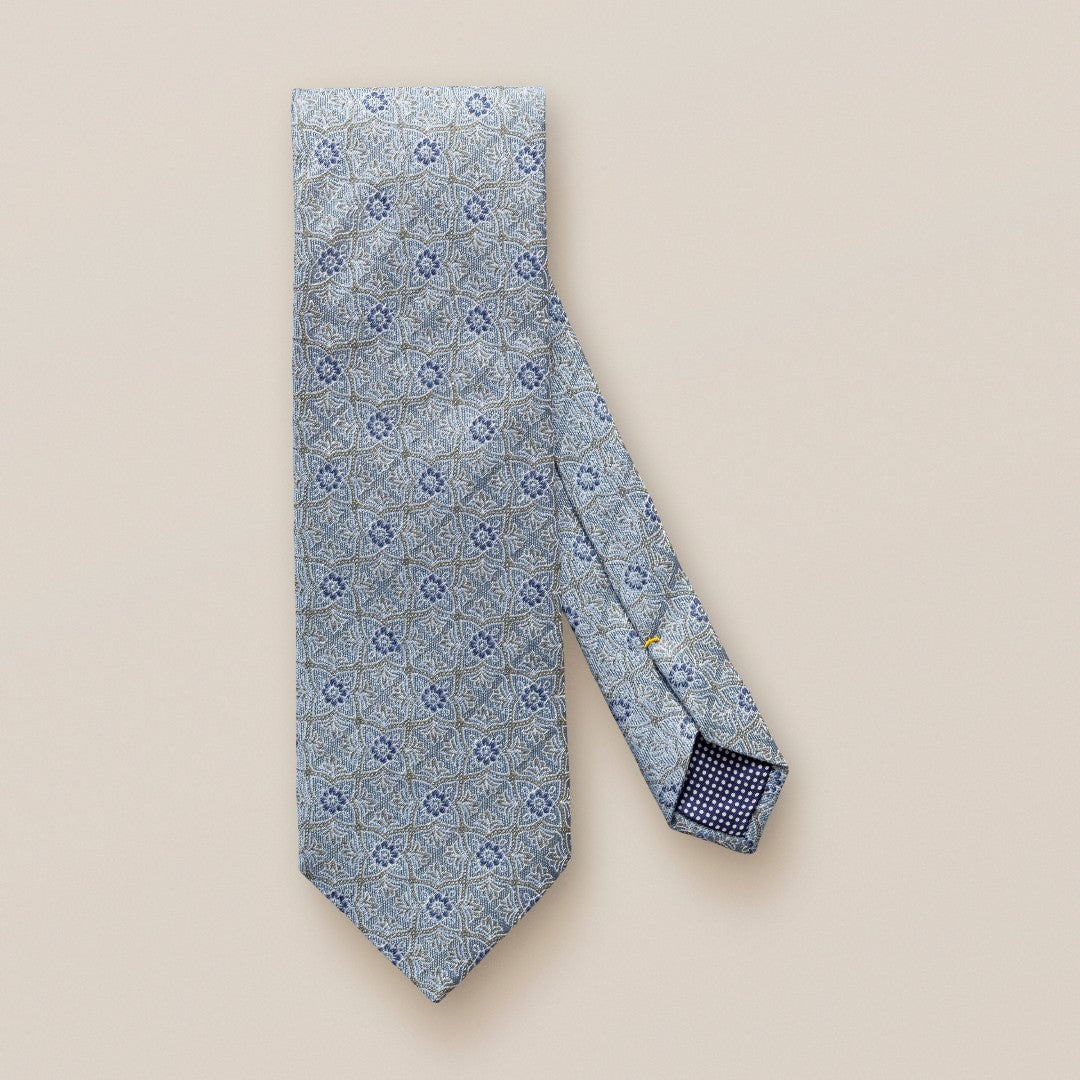 Eton Silk/Linen Mix Flroal Geomteric Patterned Tie Dark Grey-MALFORD OF LONDON SAVILE ROW MENSWEAR OUTLET