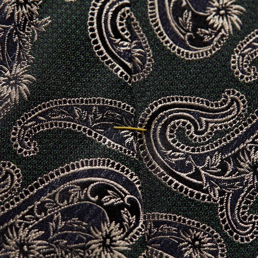 Eton Silk/Linen Mix Paisley Patterned Tie Dark Green-MALFORD OF LONDON SAVILE ROW MENSWEAR OUTLET