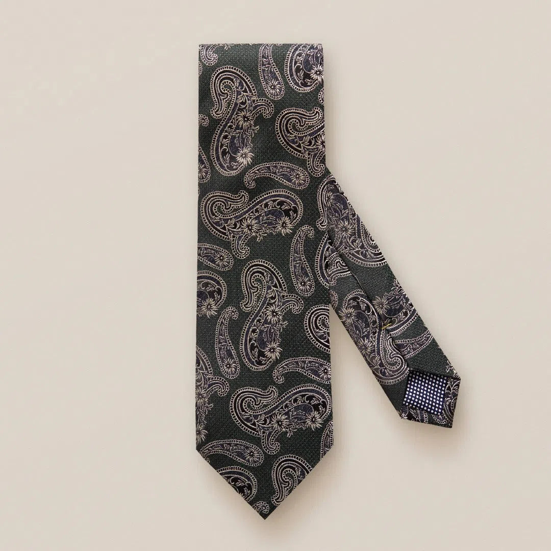 Eton Silk/Linen Mix Paisley Patterned Tie Dark Green-MALFORD OF LONDON SAVILE ROW MENSWEAR OUTLET