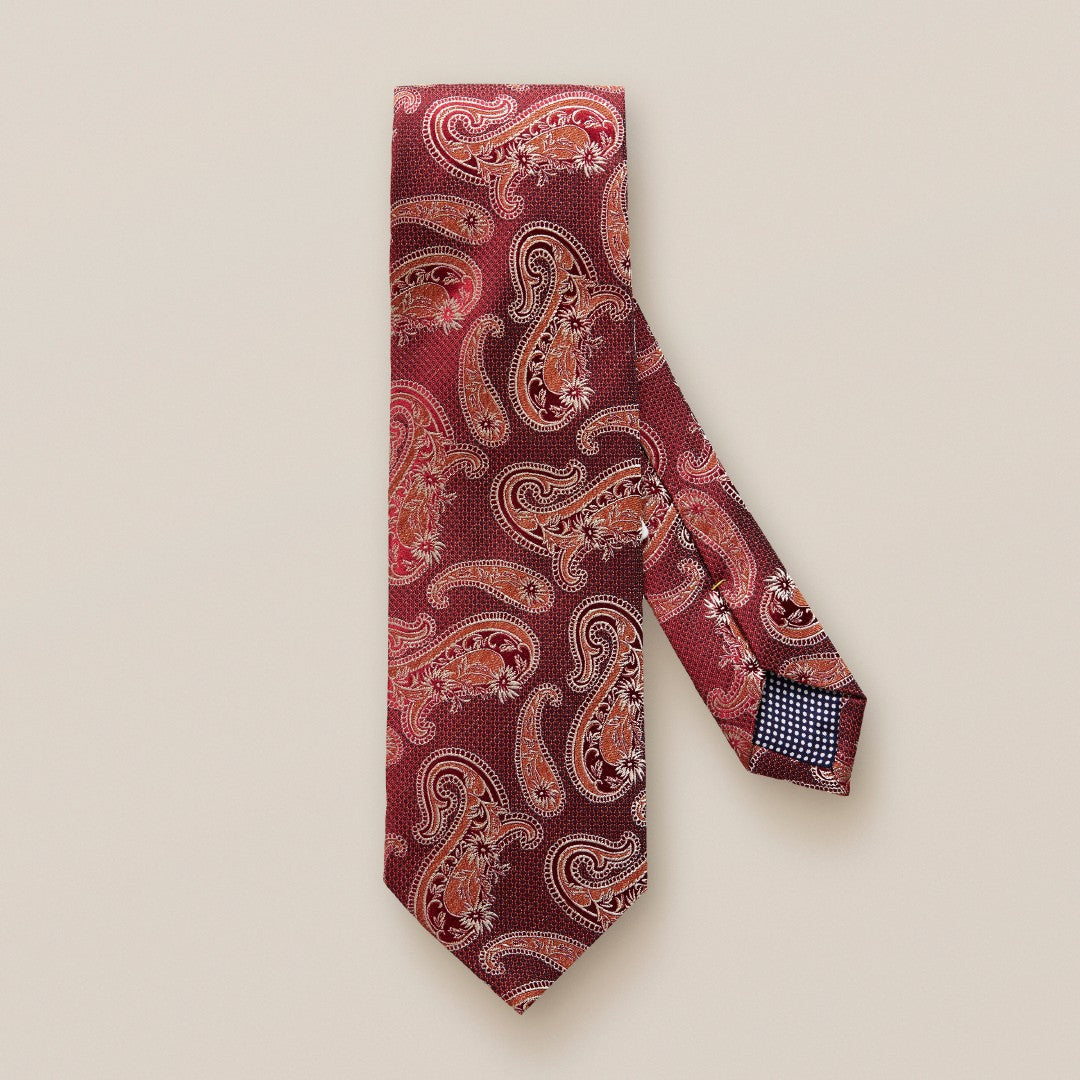 Eton Silk/Linen Mix Paisley Patterned Tie Dark Red-MALFORD OF LONDON SAVILE ROW MENSWEAR OUTLET