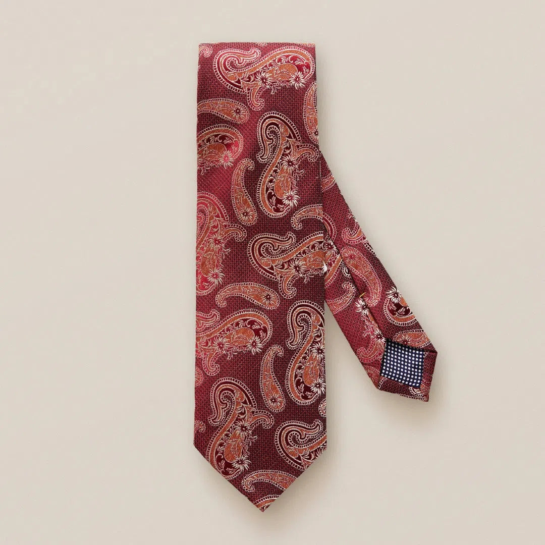 Eton Silk/Linen Mix Paisley Patterned Tie Dark Red-MALFORD OF LONDON SAVILE ROW MENSWEAR OUTLET