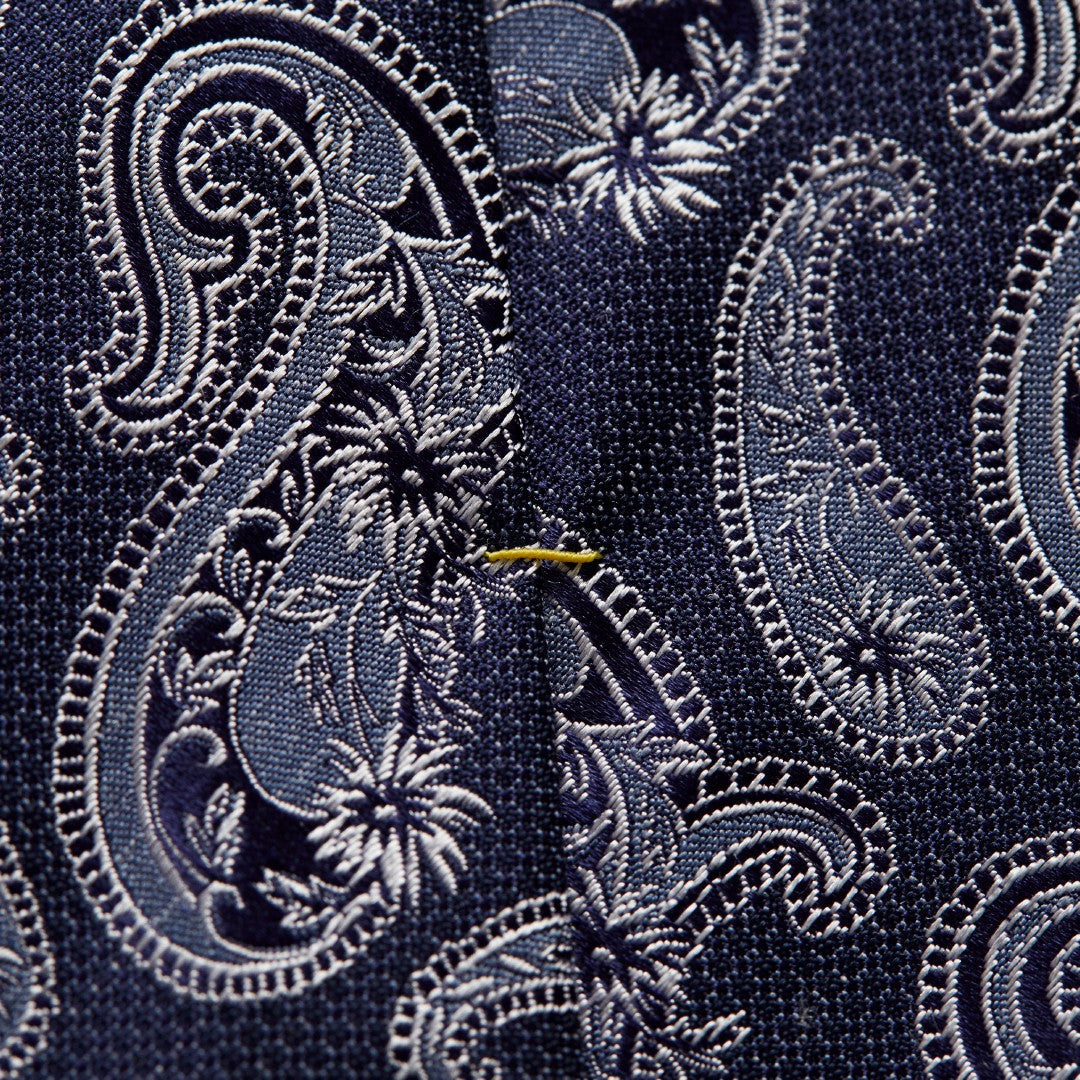 Eton Silk/Linen Mix Paisley Patterned Tie Navy Blue-MALFORD OF LONDON SAVILE ROW MENSWEAR OUTLET