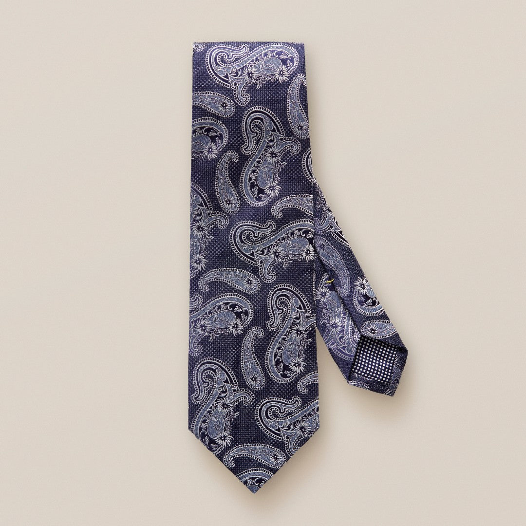 Eton Silk/Linen Mix Paisley Patterned Tie Navy Blue-MALFORD OF LONDON SAVILE ROW MENSWEAR OUTLET