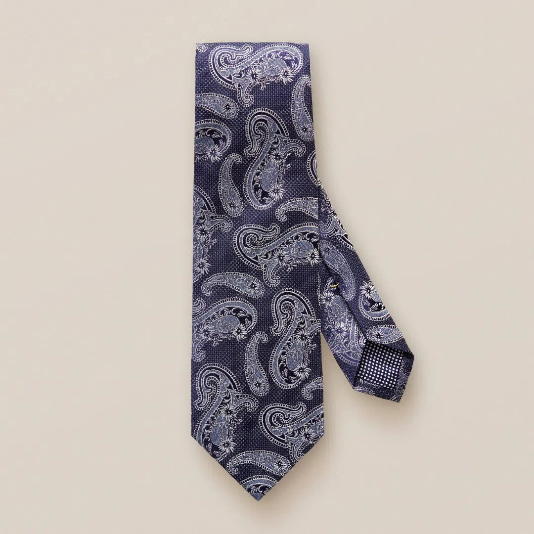 Eton Silk/Linen Mix Paisley Patterned Tie Navy Blue-MALFORD OF LONDON SAVILE ROW MENSWEAR OUTLET