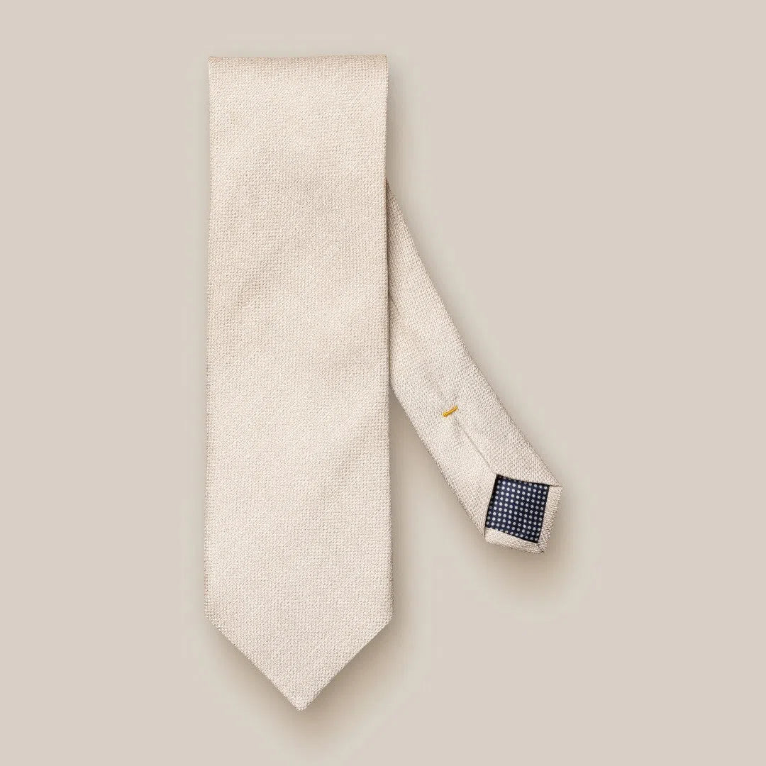 Eton Silk/Linen Mix Textured Weave Patterned Tie Light Grey-MALFORD OF LONDON SAVILE ROW MENSWEAR OUTLET