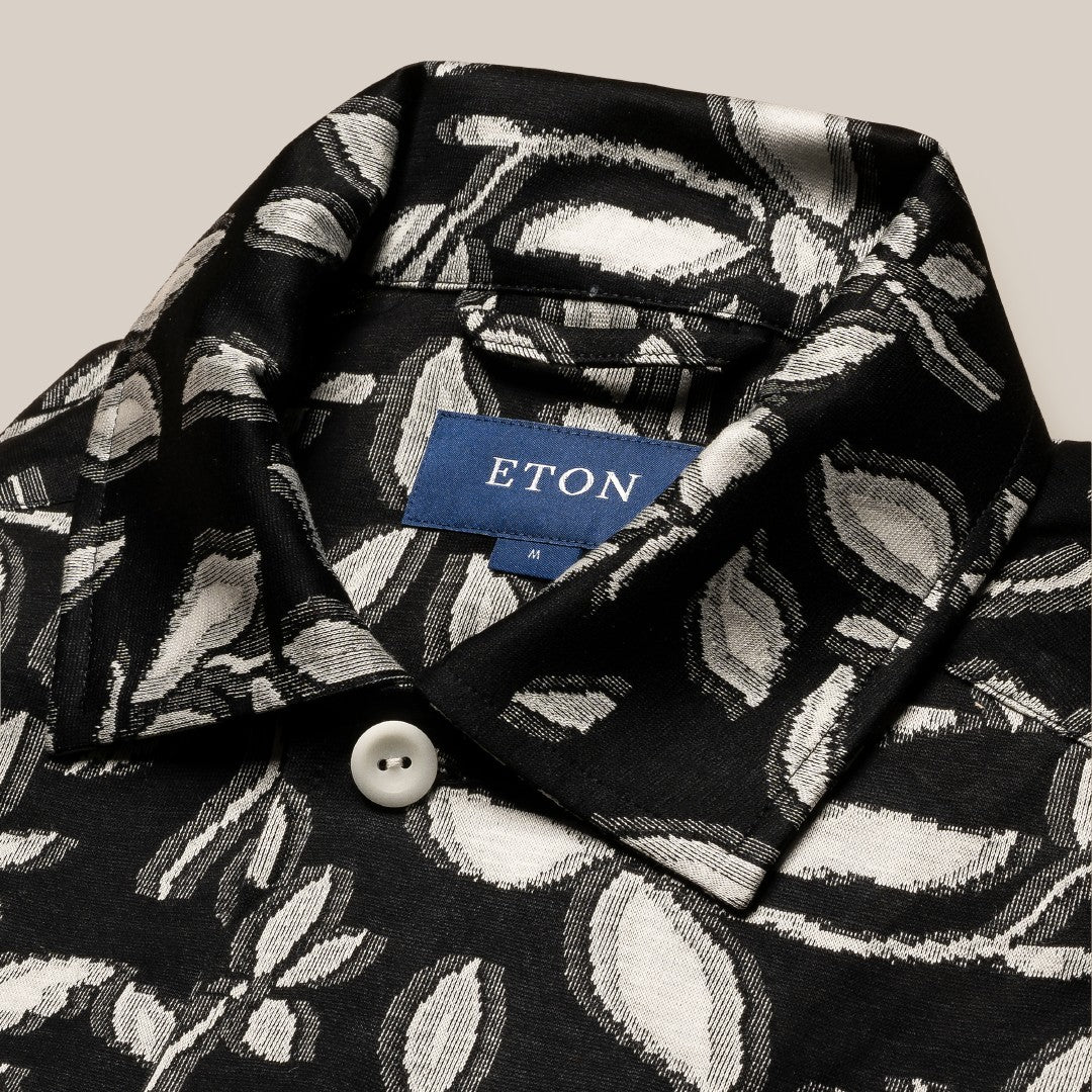 Eton Slim Fit Abstract Leaf Shirt Black White-MALFORD OF LONDON SAVILE ROW MENSWEAR OUTLET