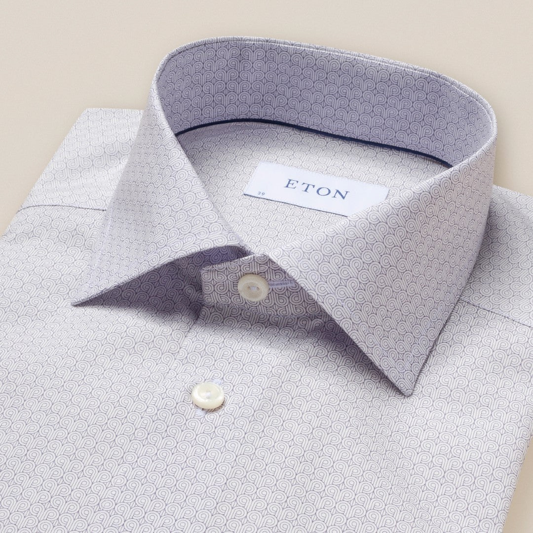 Eton Slim Fit Art Deco Poplin Shirt Dark Blue-MALFORD OF LONDON SAVILE ROW MENSWEAR OUTLET