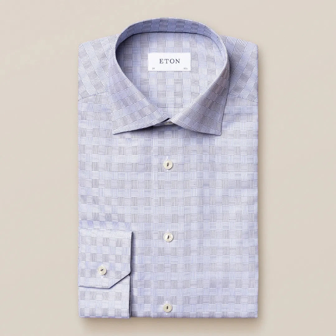 Eton Slim Fit Basket Check Shirt Navy Blue-MALFORD OF LONDON SAVILE ROW MENSWEAR OUTLET