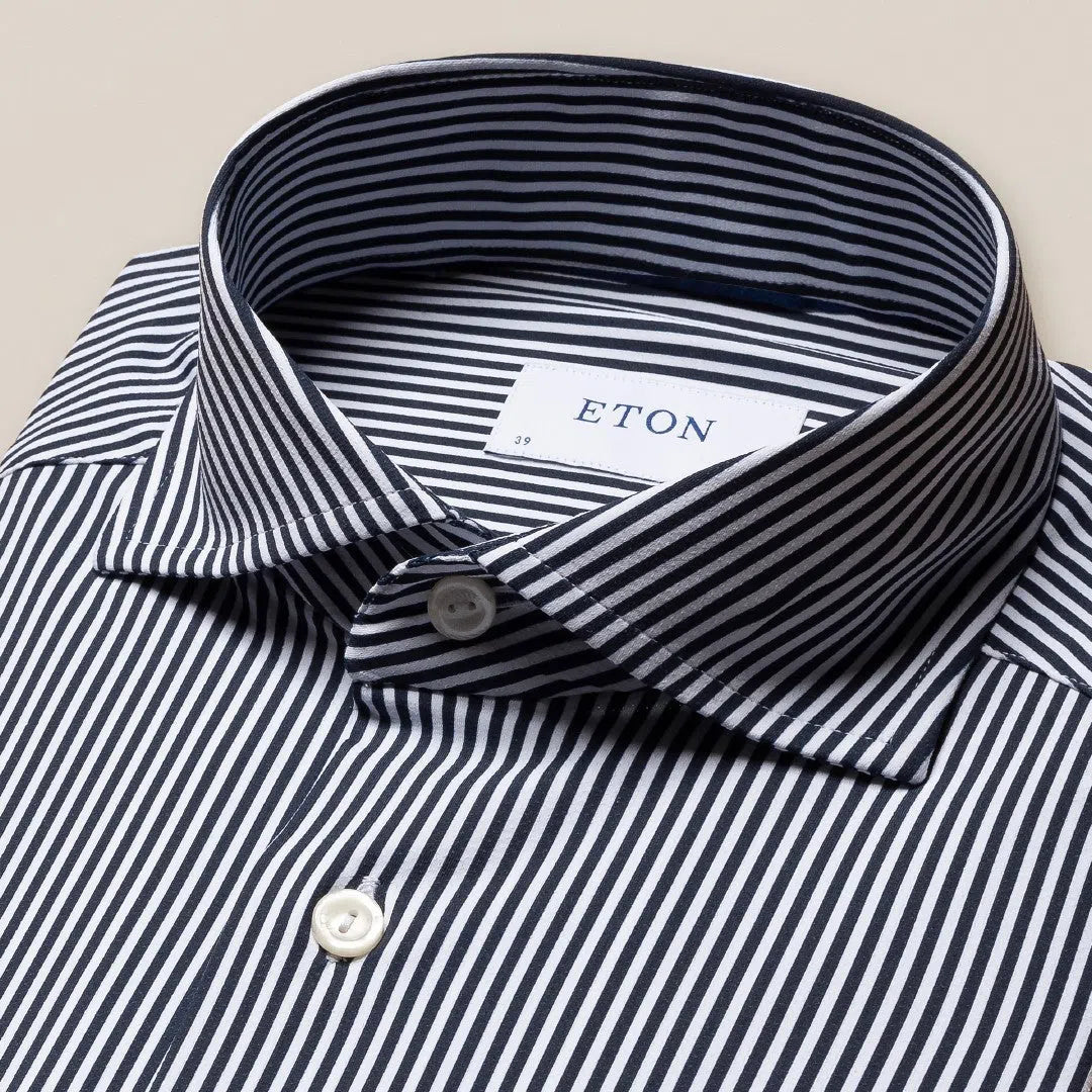 Eton Slim Fit Bengal Stripe Dobby Shirt Navy Blue-MALFORD OF LONDON SAVILE ROW MENSWEAR OUTLET