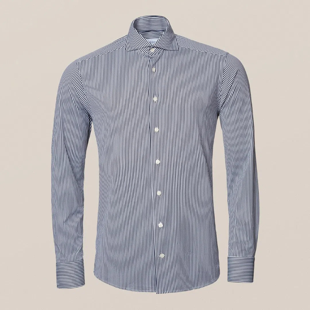 Eton Slim Fit Bengal Stripe Dobby Shirt Navy Blue-MALFORD OF LONDON SAVILE ROW MENSWEAR OUTLET