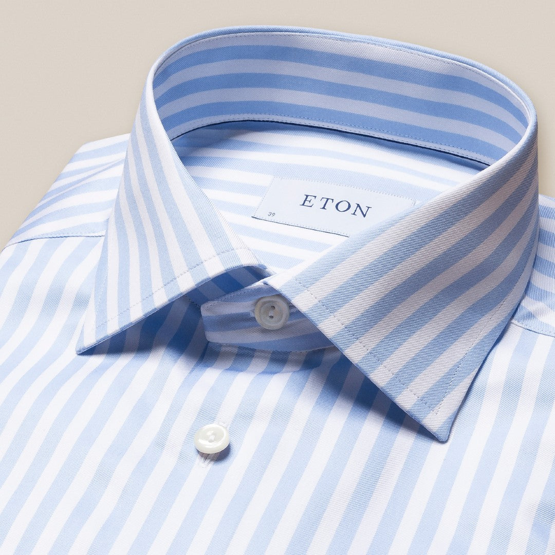 Eton Slim Fit Bengal Stripe Shirt Light Blue-MALFORD OF LONDON SAVILE ROW MENSWEAR OUTLET