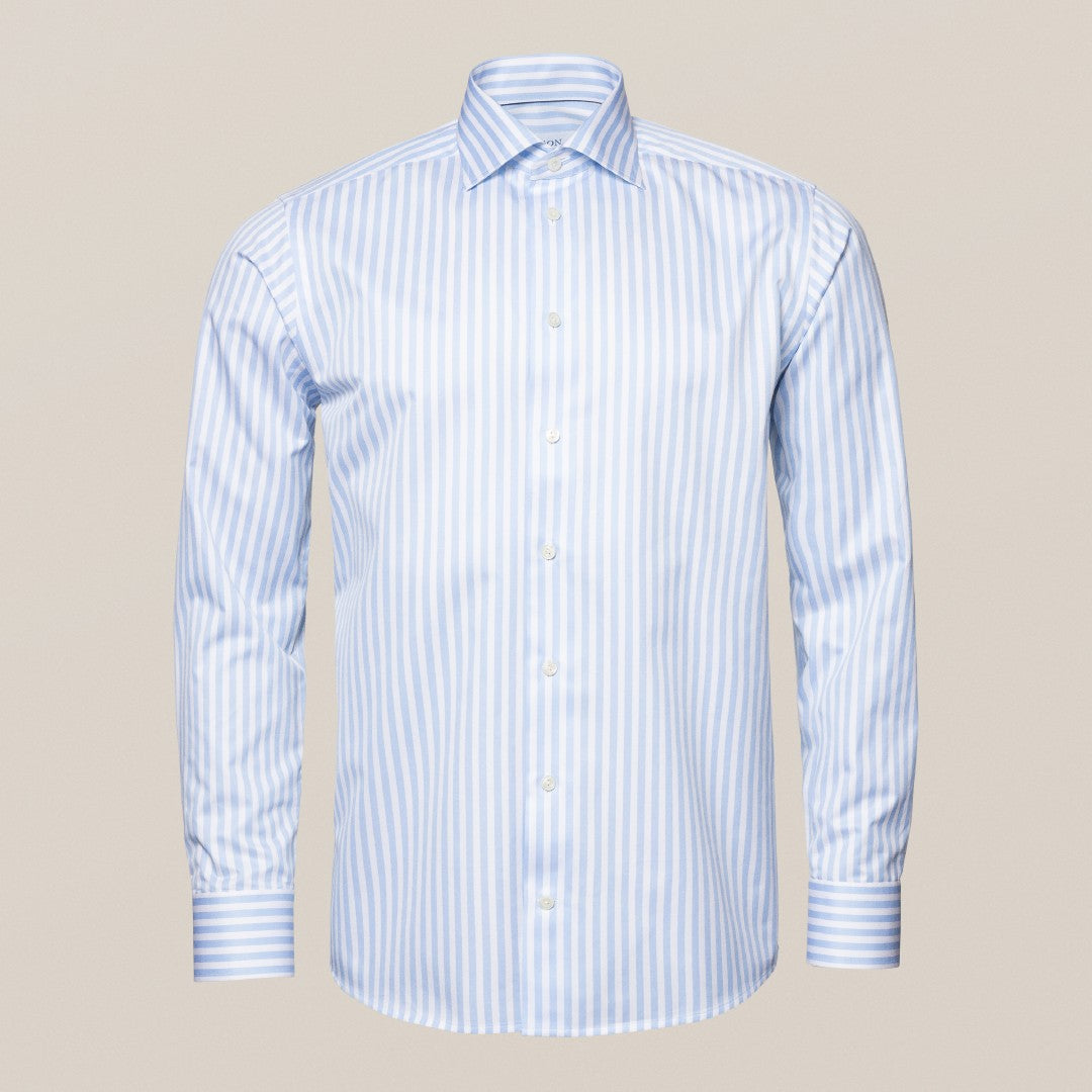 Eton Slim Fit Bengal Stripe Shirt Light Blue-MALFORD OF LONDON SAVILE ROW MENSWEAR OUTLET