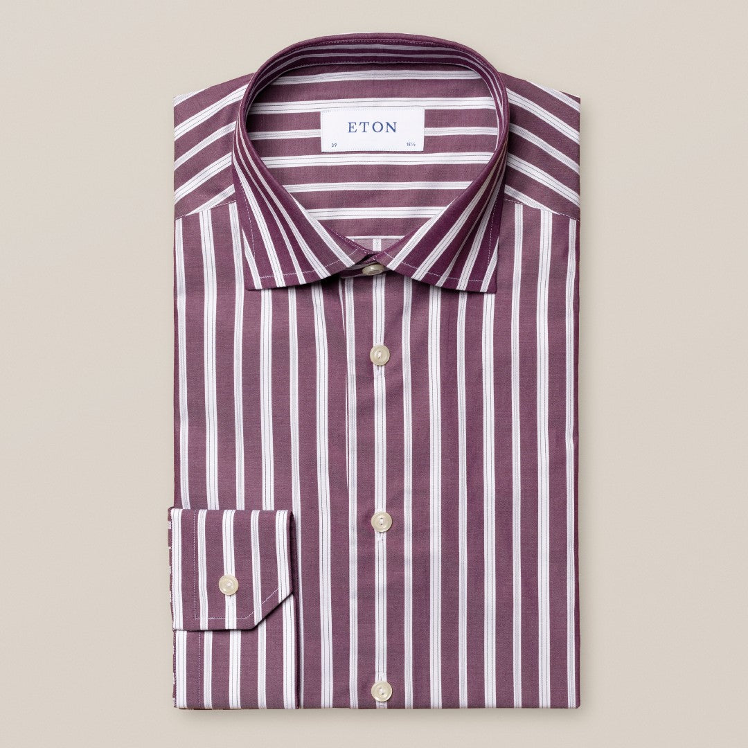 Eton Slim Fit Bold Stripe Shirt Dark Red-MALFORD OF LONDON SAVILE ROW MENSWEAR OUTLET