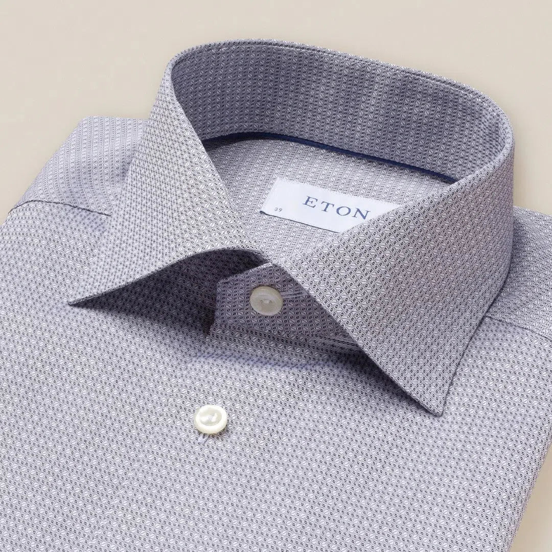 Eton Slim Fit Brocade Shirt Black/White-MALFORD OF LONDON SAVILE ROW MENSWEAR OUTLET