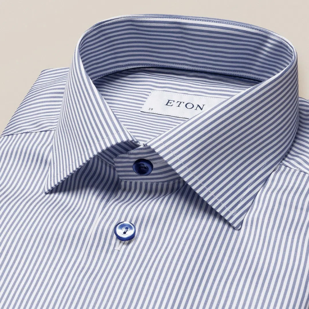 Eton Slim Fit Candy Stripe Shirt Dark Blue-MALFORD OF LONDON SAVILE ROW MENSWEAR OUTLET