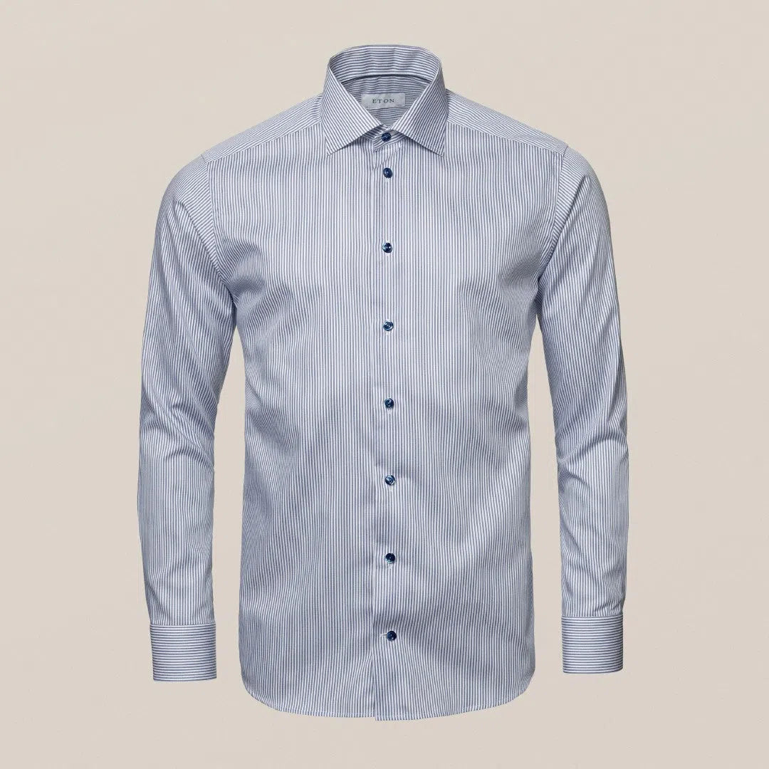 Eton Slim Fit Candy Stripe Shirt Dark Blue-MALFORD OF LONDON SAVILE ROW MENSWEAR OUTLET