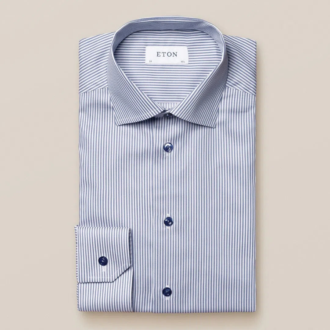 Eton Slim Fit Candy Stripe Shirt Dark Blue-MALFORD OF LONDON SAVILE ROW MENSWEAR OUTLET