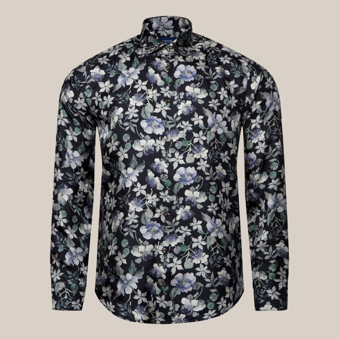 Eton Slim Fit Casual Floral Shirt Navy Blue-MALFORD OF LONDON SAVILE ROW MENSWEAR OUTLET