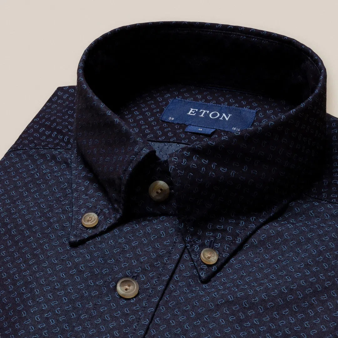 Eton Slim Fit Casual Micro Paisley Shirt Indigo-MALFORD OF LONDON SAVILE ROW MENSWEAR OUTLET