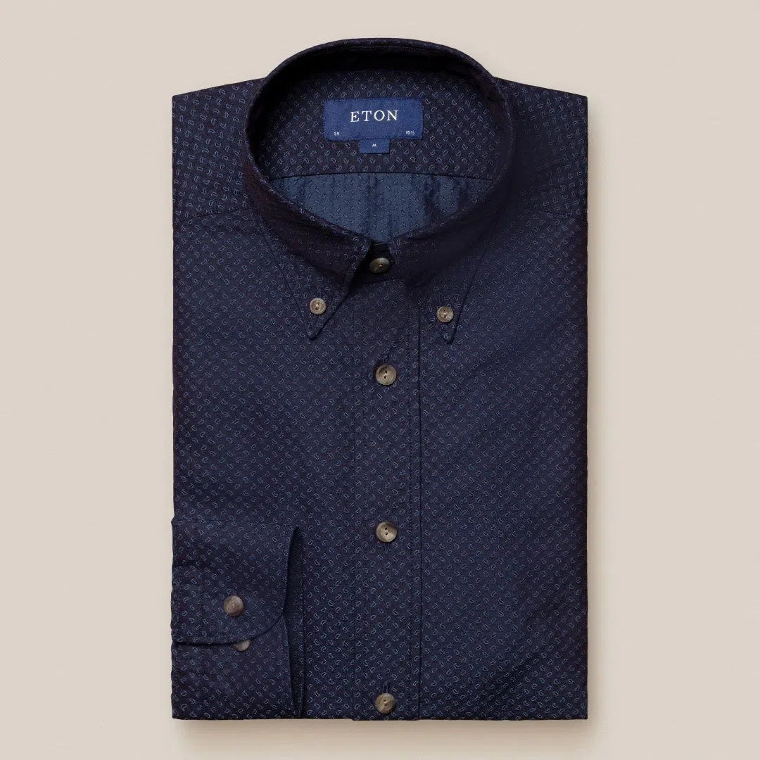 Eton Slim Fit Casual Micro Paisley Shirt Indigo-MALFORD OF LONDON SAVILE ROW MENSWEAR OUTLET