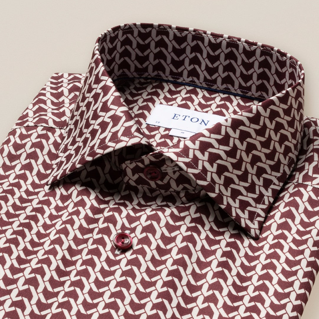 Eton Slim Fit Chain Print Shirt Dark Red-MALFORD OF LONDON SAVILE ROW MENSWEAR OUTLET