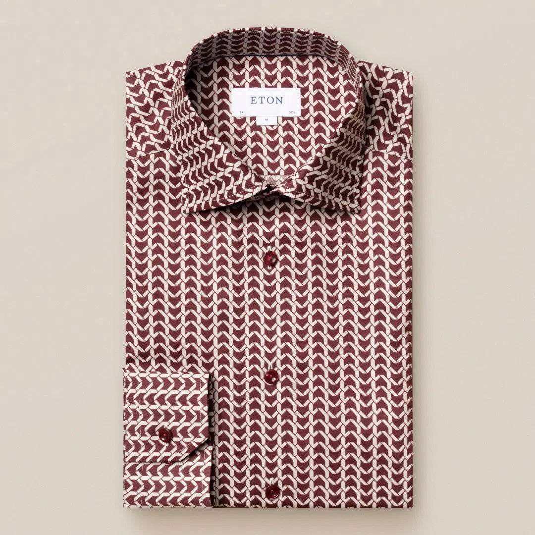 Eton Slim Fit Chain Print Shirt Dark Red-MALFORD OF LONDON SAVILE ROW MENSWEAR OUTLET