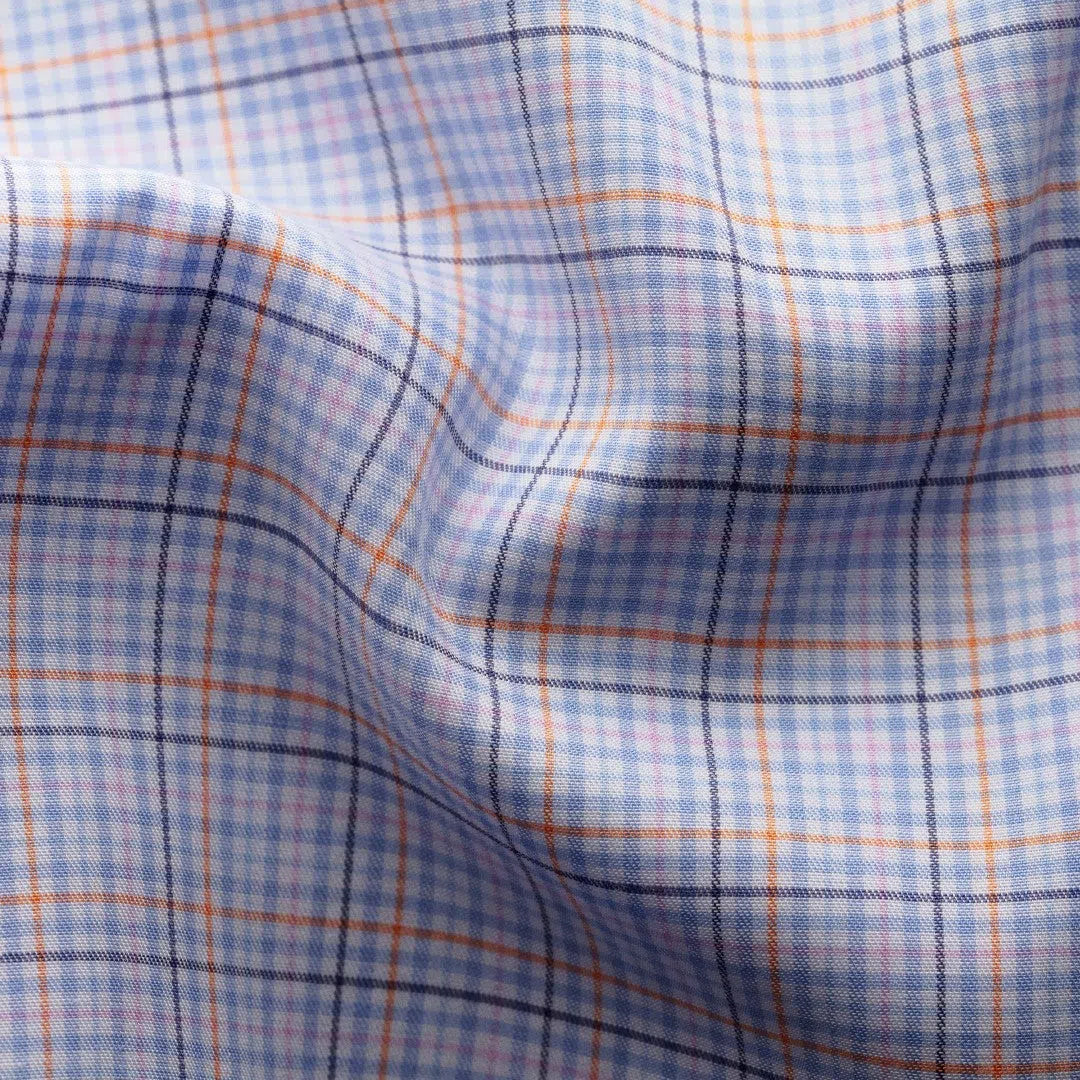 Eton Slim Fit Check Poplin Shirt Blue/Orange-MALFORD OF LONDON SAVILE ROW MENSWEAR OUTLET