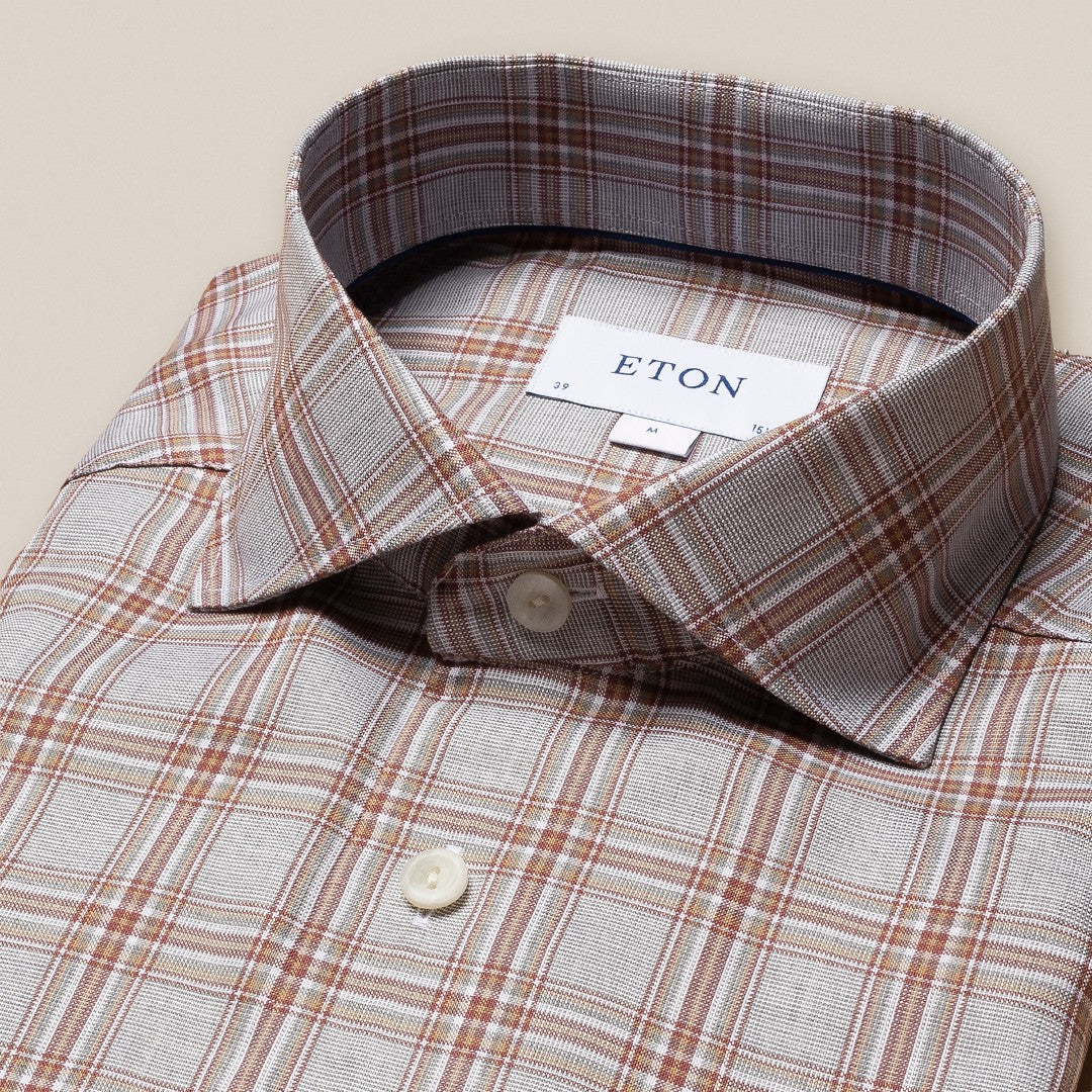 Eton Slim Fit Check Shirt Brown-MALFORD OF LONDON SAVILE ROW MENSWEAR OUTLET