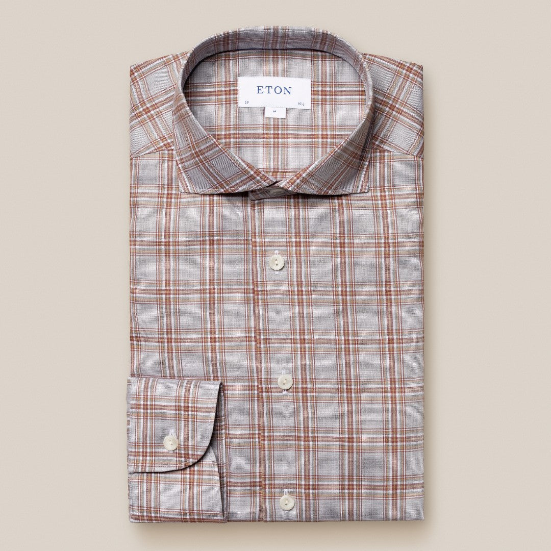 Eton Slim Fit Check Shirt Brown-MALFORD OF LONDON SAVILE ROW MENSWEAR OUTLET