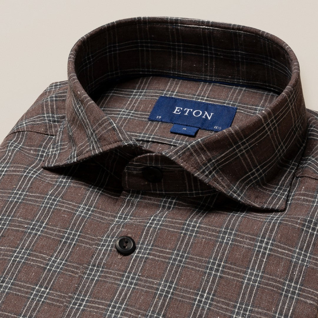 Eton Slim Fit Check Shirt Dark Brown-MALFORD OF LONDON SAVILE ROW MENSWEAR OUTLET