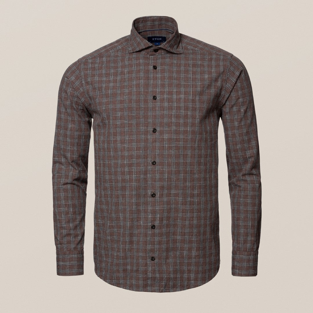 Eton Slim Fit Check Shirt Dark Brown-MALFORD OF LONDON SAVILE ROW MENSWEAR OUTLET