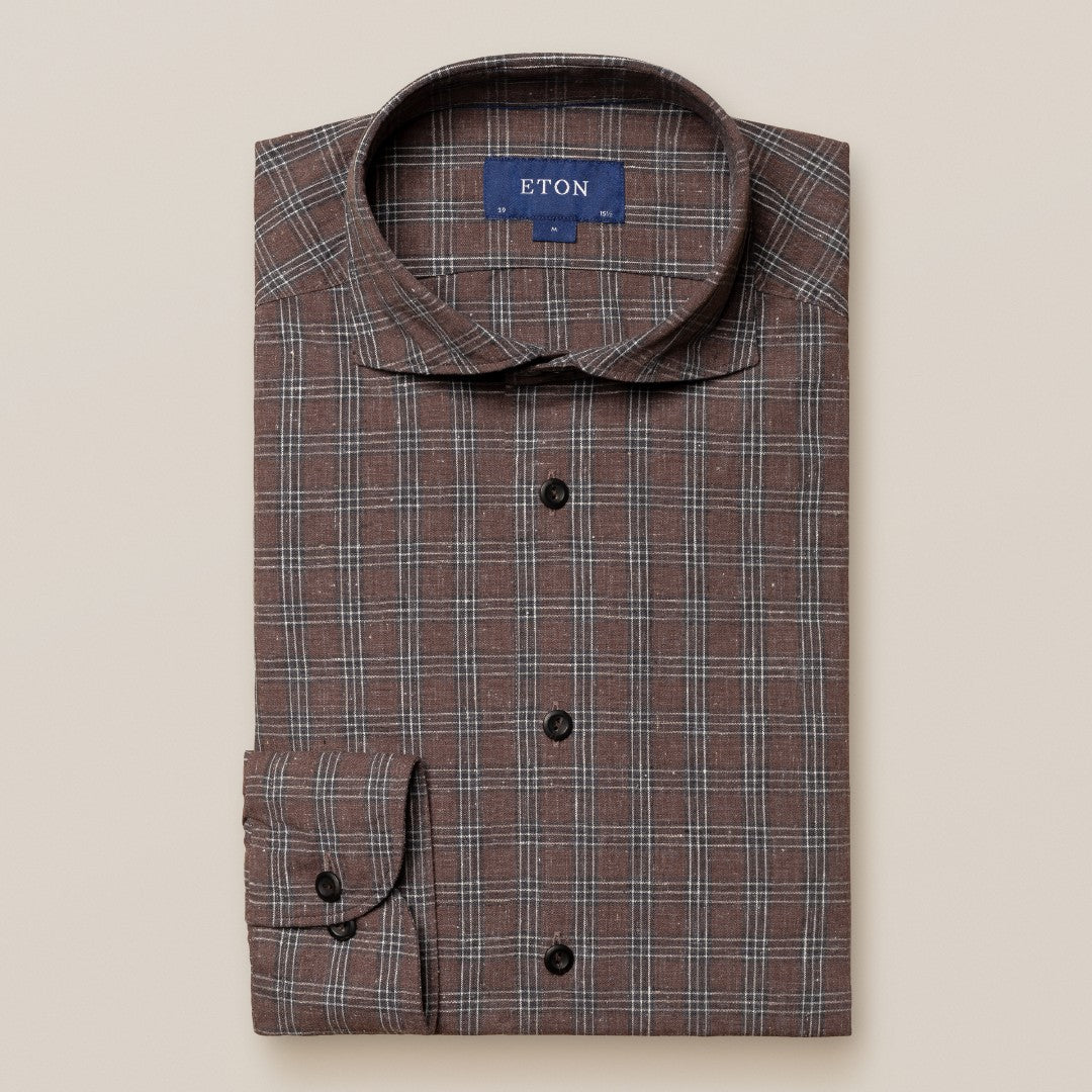 Eton Slim Fit Check Shirt Dark Brown-MALFORD OF LONDON SAVILE ROW MENSWEAR OUTLET