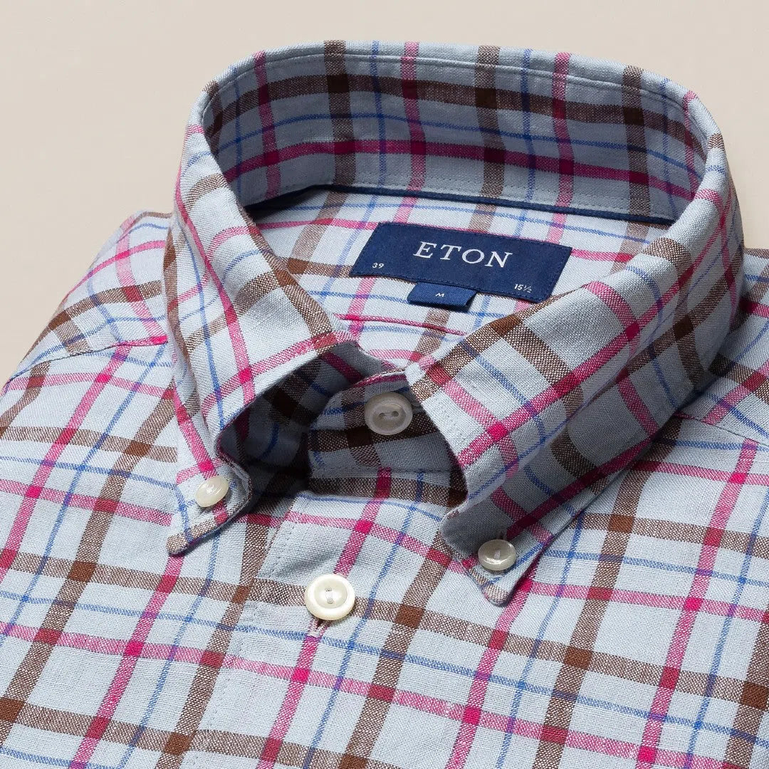 Eton Slim Fit Check Shirt Light Green/Pink-MALFORD OF LONDON SAVILE ROW MENSWEAR OUTLET