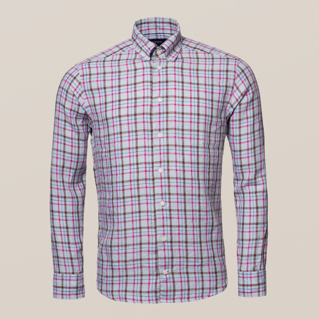 Eton Slim Fit Check Shirt Light Green/Pink-MALFORD OF LONDON SAVILE ROW MENSWEAR OUTLET