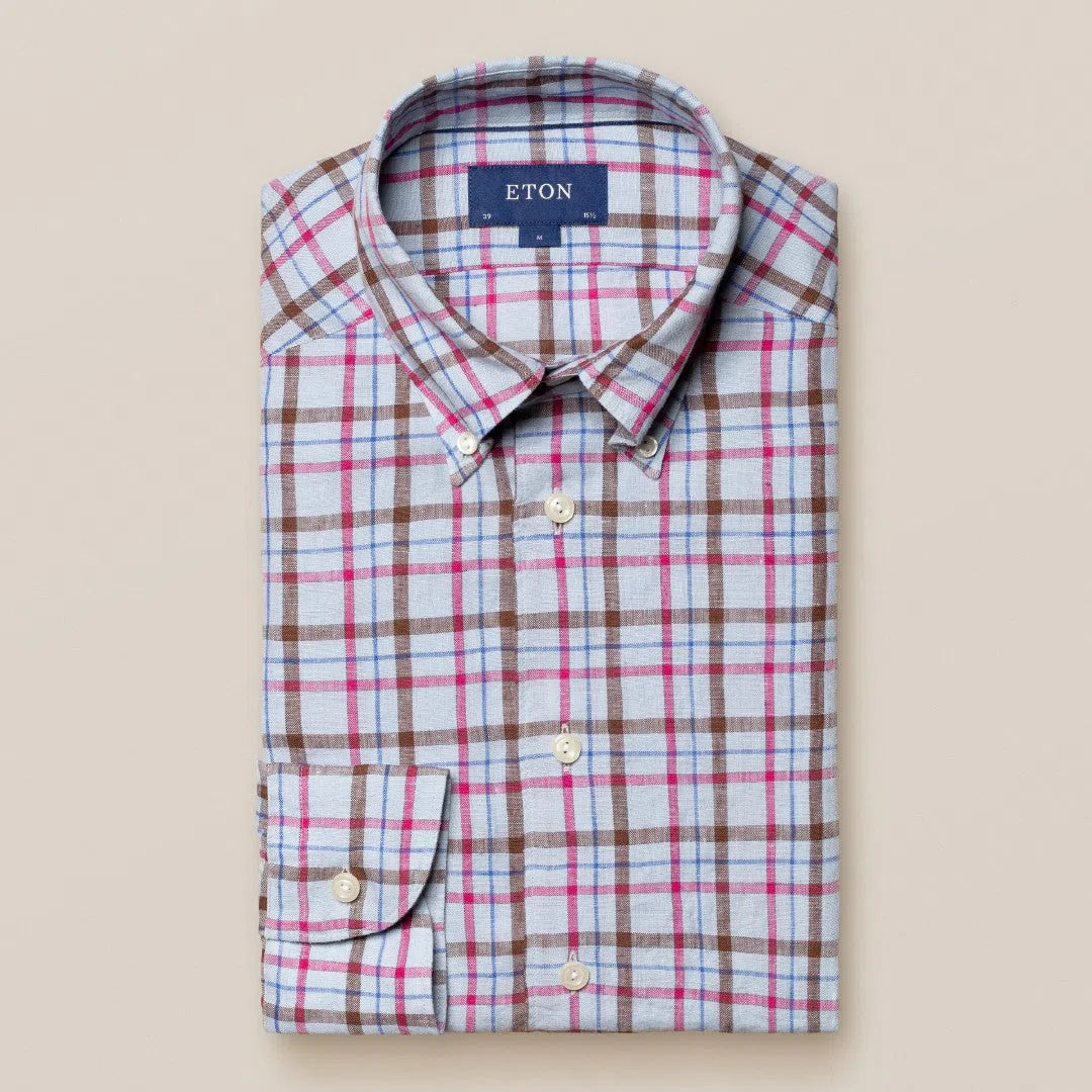 Eton Slim Fit Check Shirt Light Green/Pink-MALFORD OF LONDON SAVILE ROW MENSWEAR OUTLET