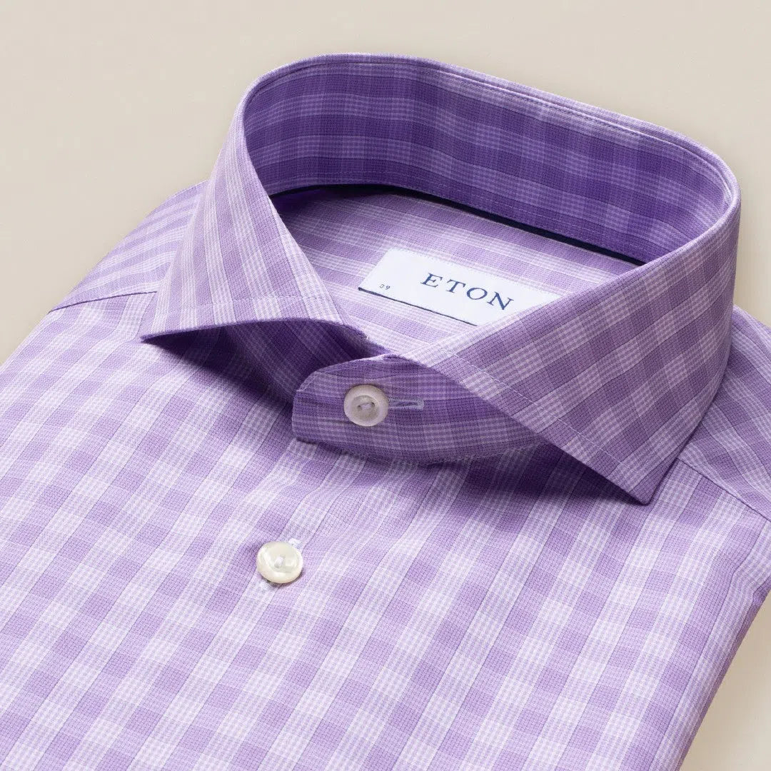 Eton Slim Fit Check Shirt Light Purple-MALFORD OF LONDON SAVILE ROW MENSWEAR OUTLET