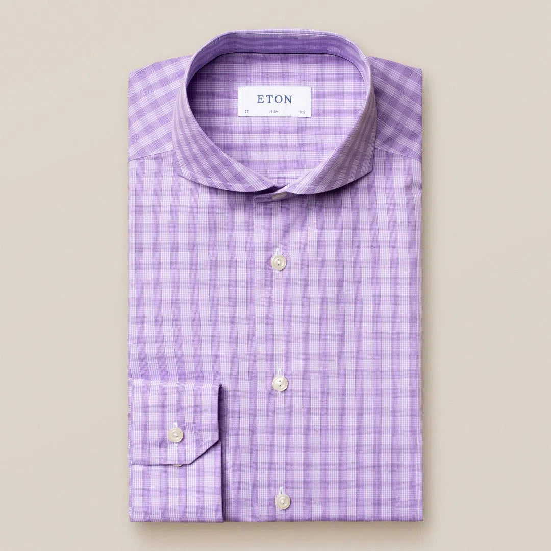 Eton Slim Fit Check Shirt Light Purple-MALFORD OF LONDON SAVILE ROW MENSWEAR OUTLET