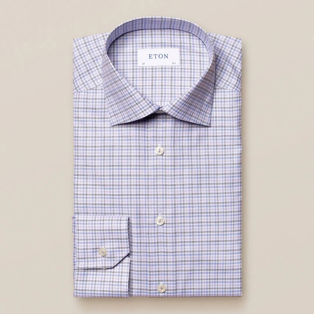 Eton Slim Fit Check Signature Twill Shirt Light Purple-MALFORD OF LONDON SAVILE ROW MENSWEAR OUTLET