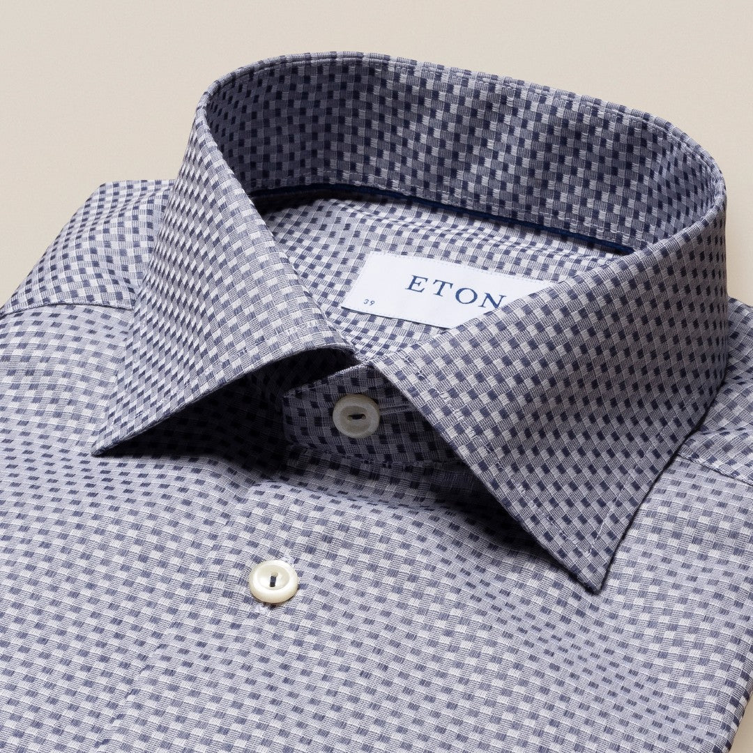 Eton Slim Fit Checked Twill Shirt Navy Blue-MALFORD OF LONDON SAVILE ROW MENSWEAR OUTLET