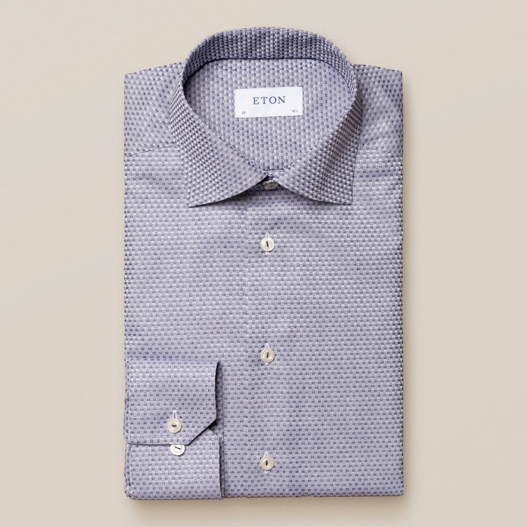 Eton Slim Fit Checked Twill Shirt Navy Blue-MALFORD OF LONDON SAVILE ROW MENSWEAR OUTLET