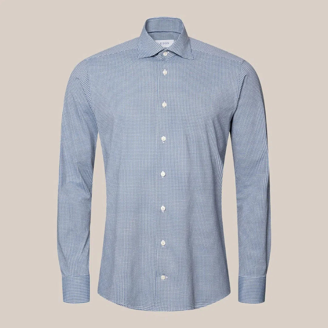 Eton Slim Fit Circle Pattern Shirt Mid Blue/White-MALFORD OF LONDON SAVILE ROW MENSWEAR OUTLET