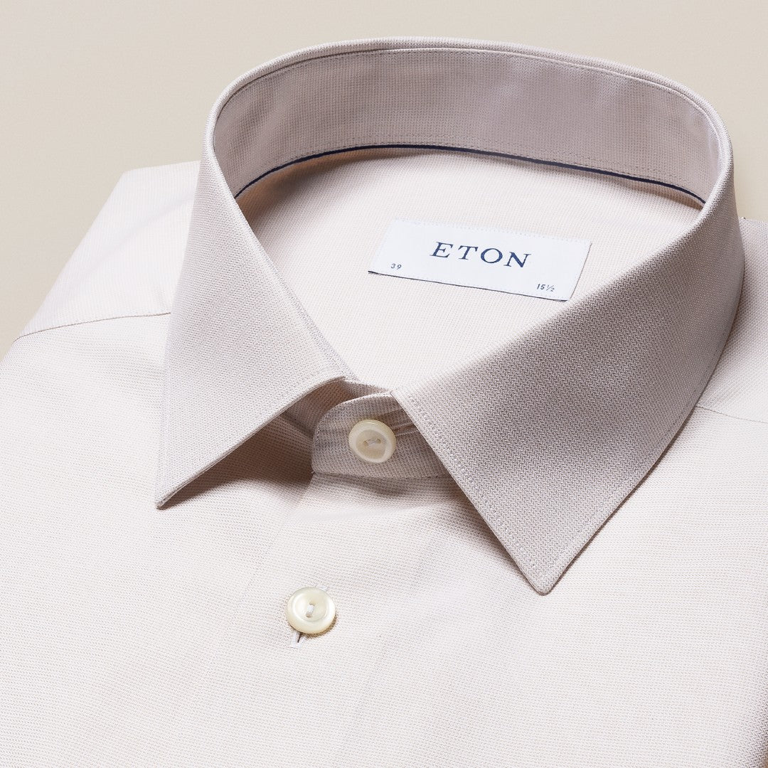 Eton Slim Fit Contrast Placket Shirt Beige-MALFORD OF LONDON SAVILE ROW MENSWEAR OUTLET