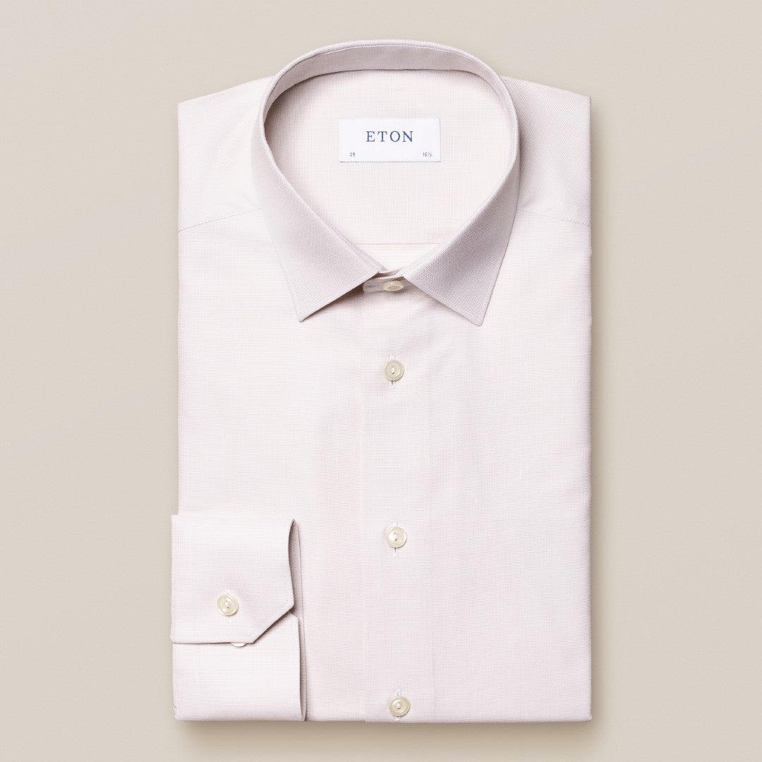 Eton Slim Fit Contrast Placket Shirt Beige-MALFORD OF LONDON SAVILE ROW MENSWEAR OUTLET