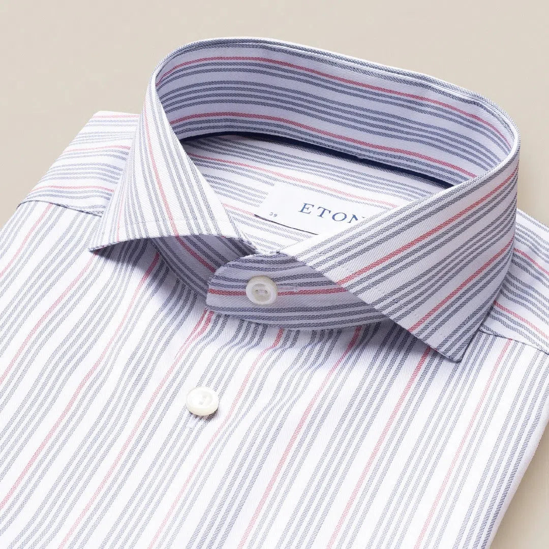 Eton Slim Fit Contrast Stripe Shirt Navy Blue-MALFORD OF LONDON SAVILE ROW MENSWEAR OUTLET