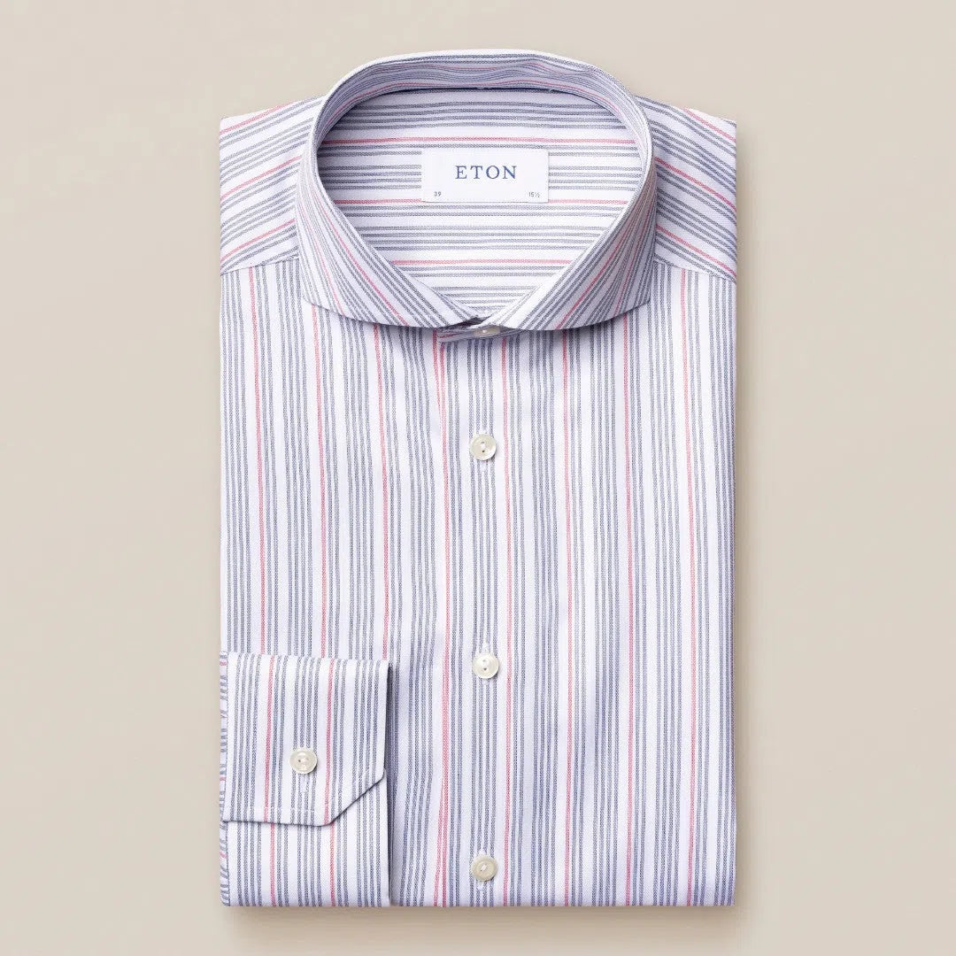 Eton Slim Fit Contrast Stripe Shirt Navy Blue-MALFORD OF LONDON SAVILE ROW MENSWEAR OUTLET