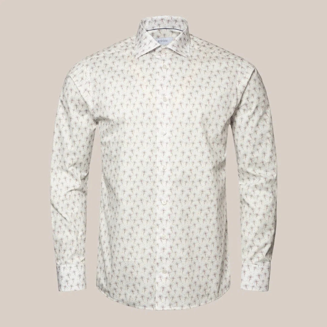 Eton Slim Fit Dandelion Print Shirt White Beige/Blue-MALFORD OF LONDON SAVILE ROW MENSWEAR OUTLET