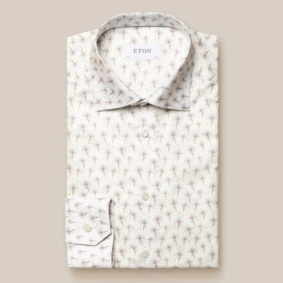 Eton Slim Fit Dandelion Print Shirt White Beige/Blue-MALFORD OF LONDON SAVILE ROW MENSWEAR OUTLET