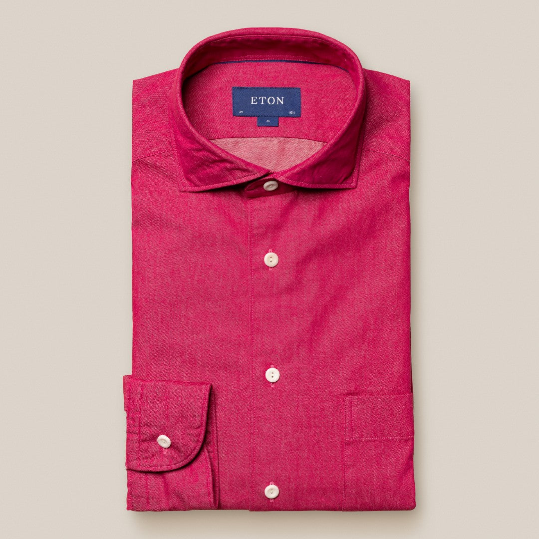 Eton Slim Fit Denim Look Shirt Pink-MALFORD OF LONDON SAVILE ROW MENSWEAR OUTLET