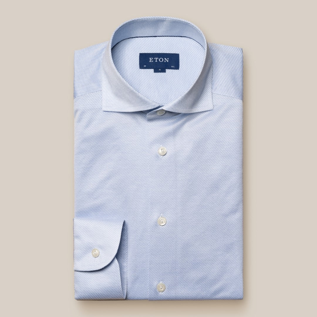 Eton Slim Fit Diagonal Stripe Jacquard Shirt Light Blue-MALFORD OF LONDON SAVILE ROW MENSWEAR OUTLET